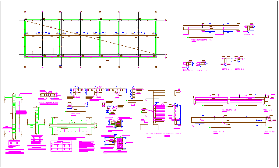 Beam detail with its mounting position with structural detail for classroom dwg file