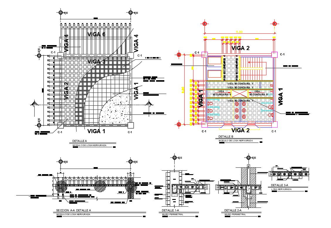 Beam schedule, beam section and constructive structure details dwg file