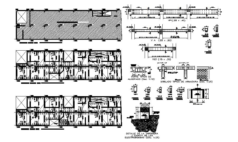 Beam schedule, cover plan, structure and auto-cad details dwg file