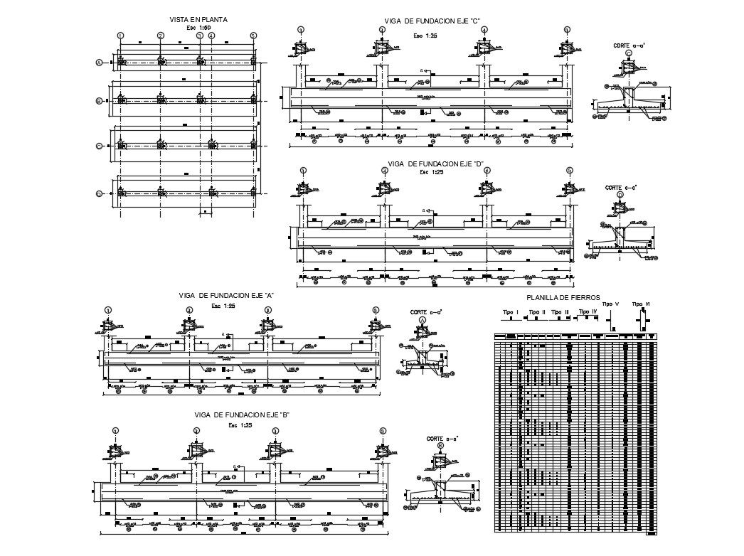 Beam schedule and foundation structure details dwg file