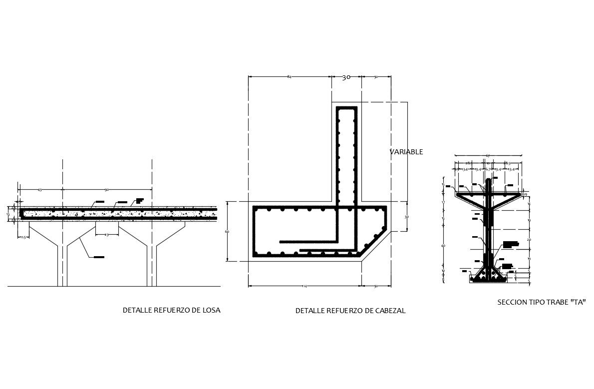 Beam section and constructive structure details dwg file