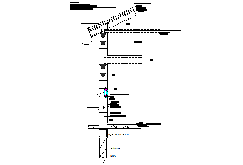 Beam structure detail with its foundation view dwg file