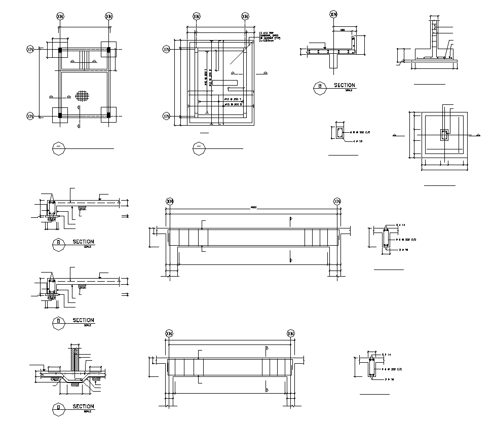 Beam to column connection detail 2d section and plan layout file
