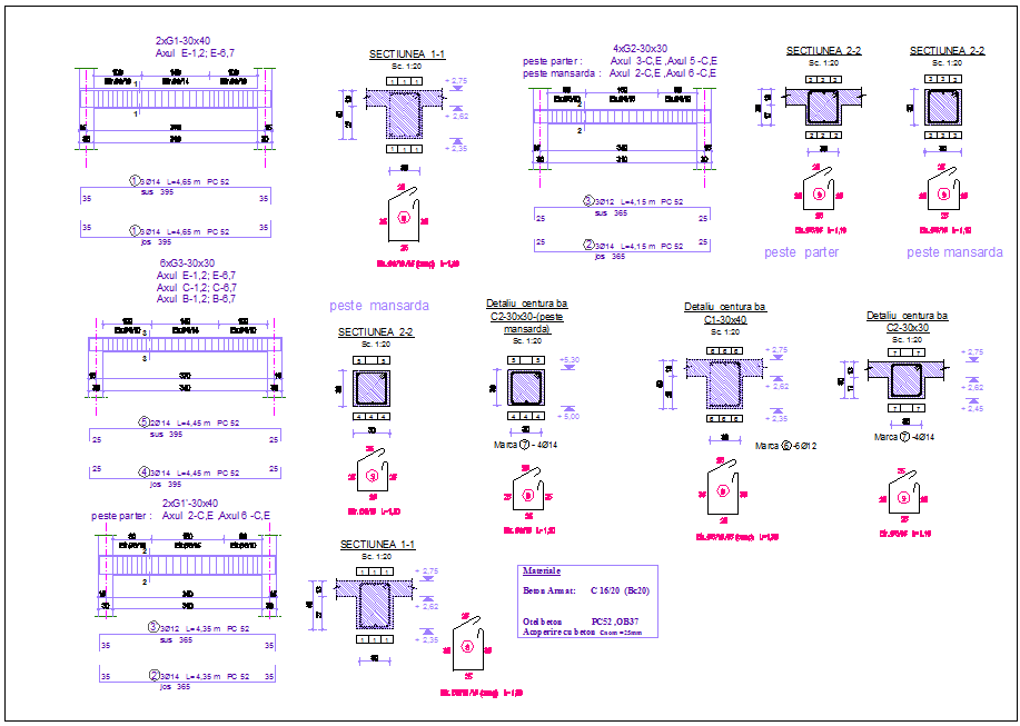 Beam view with support view of column with structure view for duplex dwg file