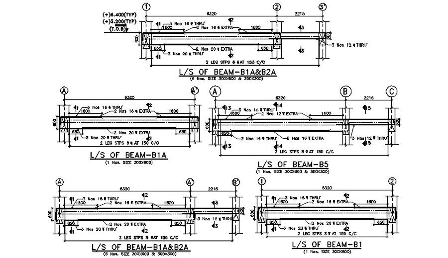 Beam Longitudinal section diagram. Download AutoCAD DWG file.