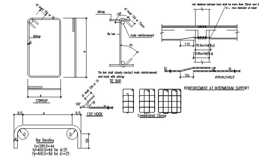 Beam Stirrup and Tie Bar details in AutoCAD 2D drawing, dwg file, CAD file