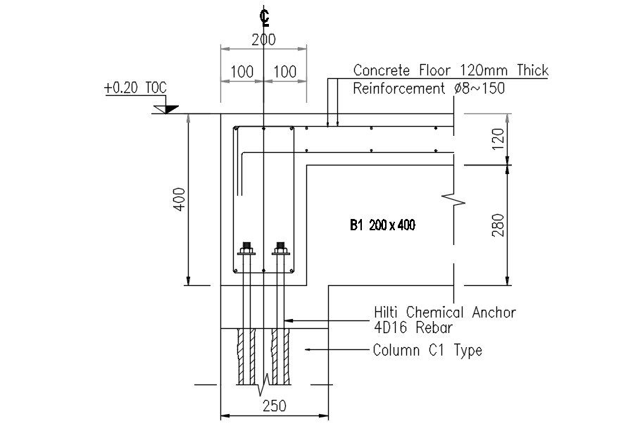 Beam and column reinforcement details in AutoCAD 2D drawing, dwg file, CAD file