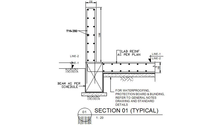 Beam and slab reinforcement section details are given in this AutoCAD Drawing File.Download the AutoCAD file now.