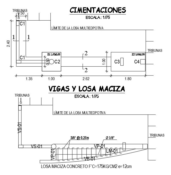Beam and solid slab of the 35x25m multi sports complex plan is given in this AutoCAD model. Download now.