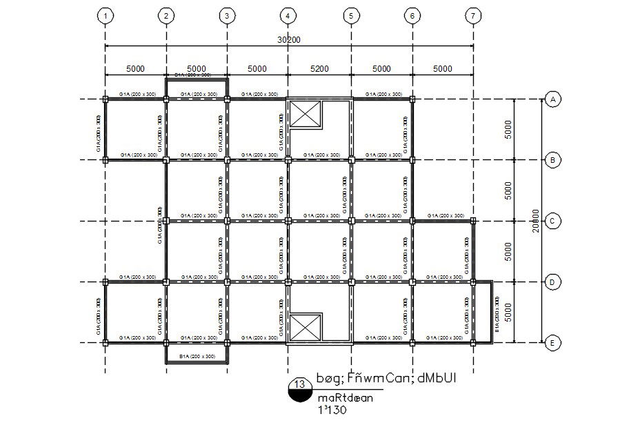 Beam-column Layout plan in AutoCAD drawing, dwg file, CAD file