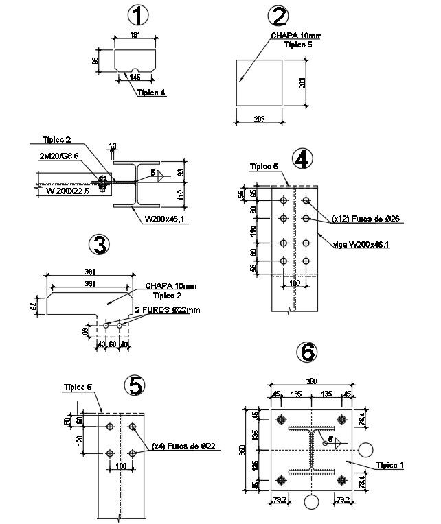 Beam connection details in AutoCAD 2D drawing, CAD file, dwg file