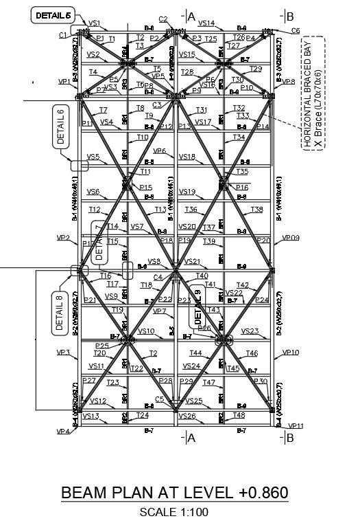 Beam plan in detail AutoCAD 2D drawing, dwg file, CAD file