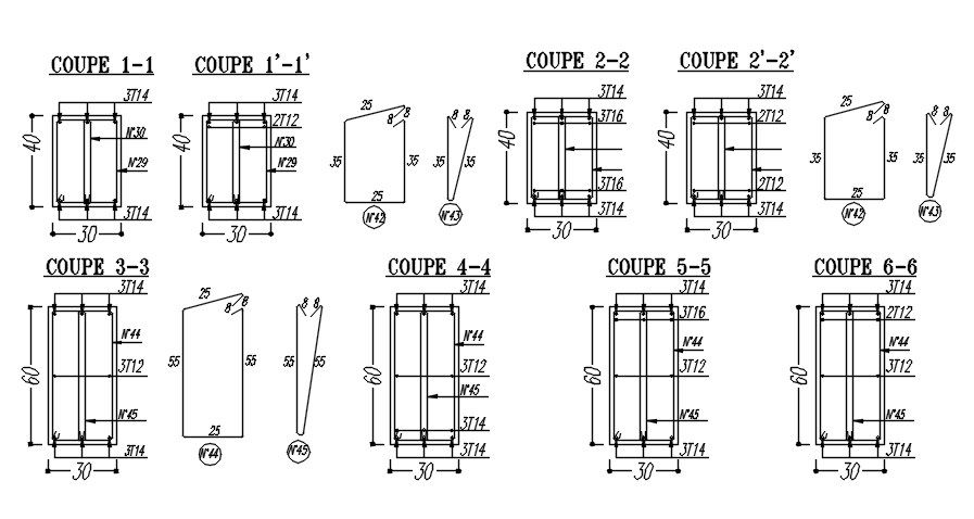 Beam reinforcement details design in AutoCAD 2D drawing, CAD file, dwg file
