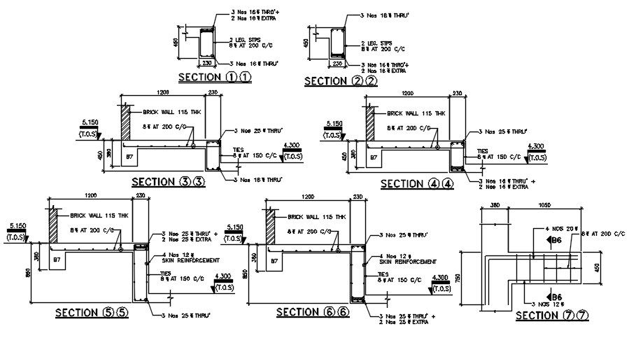 Beam section details are given in this Autocad 2D DWG drawing file. Download the AutoCAD drawing file.