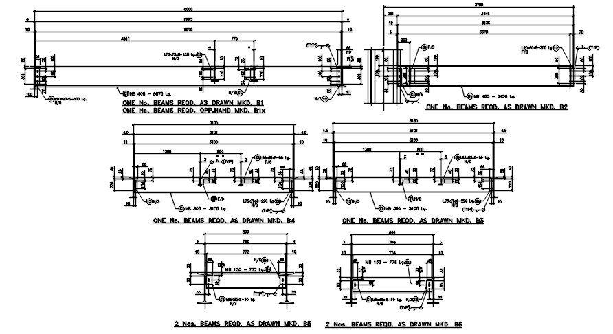 Beams required drawings are given in this 2D AutoCAD DWG drawing.Download the AutoCAD 2D DWG file.