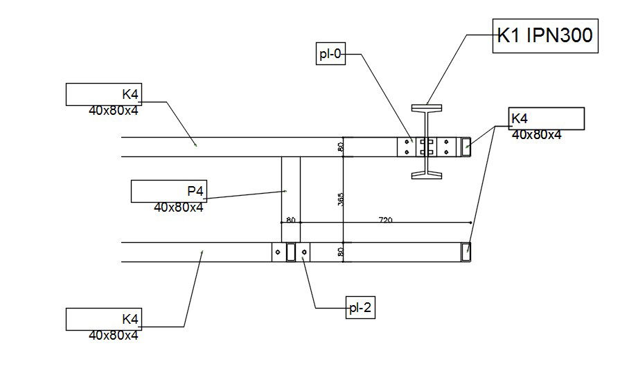 Beam support fixings design in AutoCAD 2D drawing, dwg file, CAD file