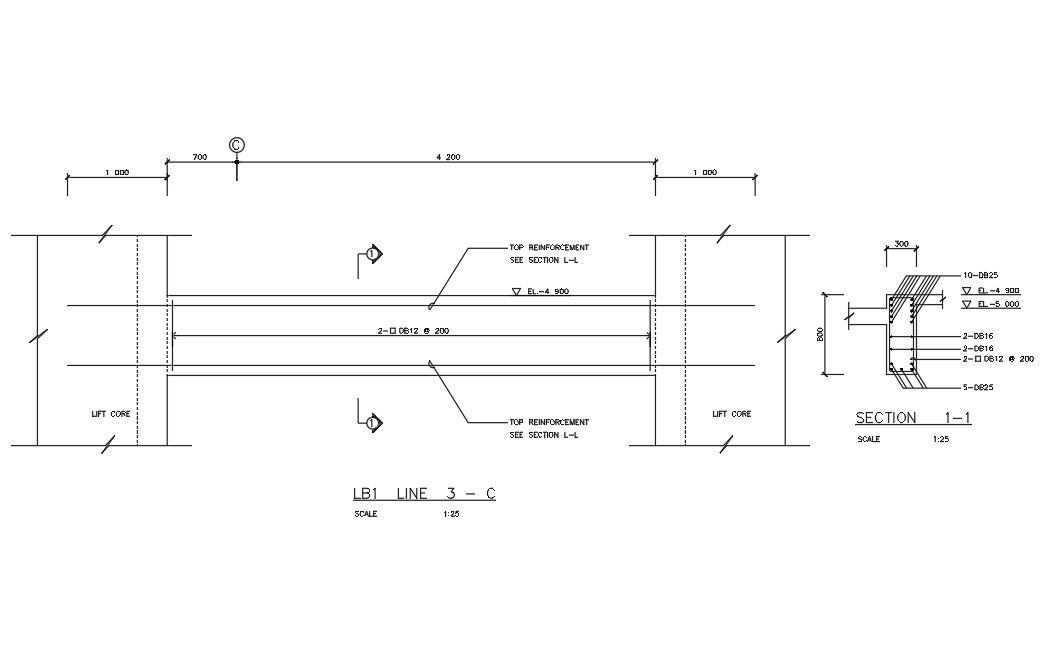 Beam top Reinforcement section details are given in this AutoCAD DWG file.Download the AutoCAD 2D DWG file now.