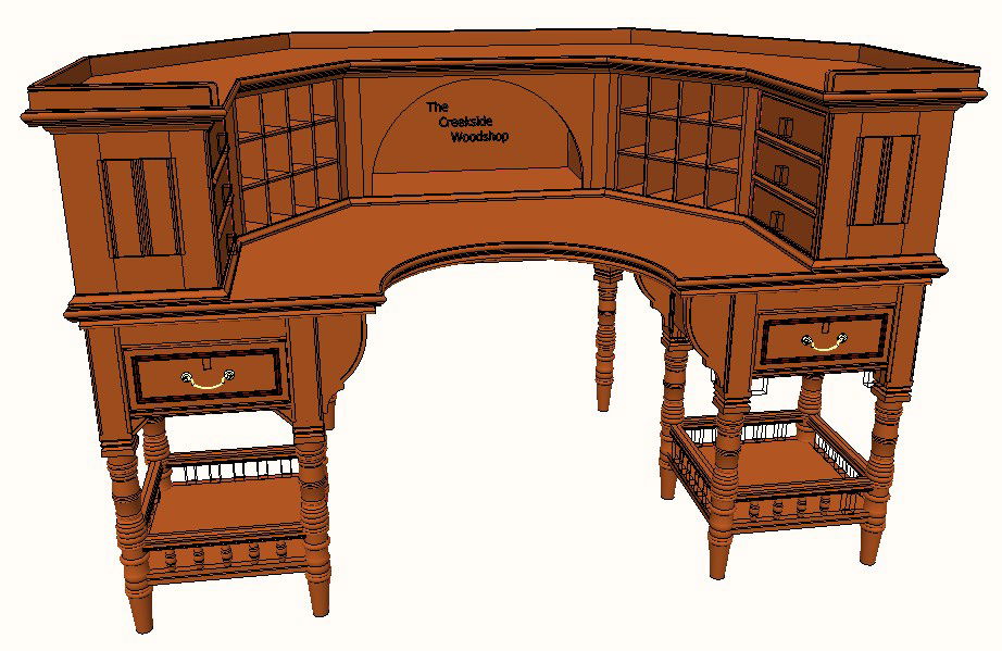 Beautiful Victorian Library Desk 3d drawing details dwg file