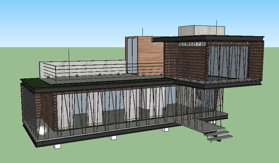 Beautiful modern bungalow 3d drawing details skp file