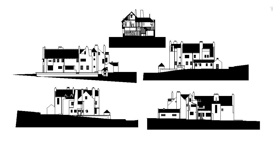 Beautiful one family house all sided elevation cad drawing details dwg file