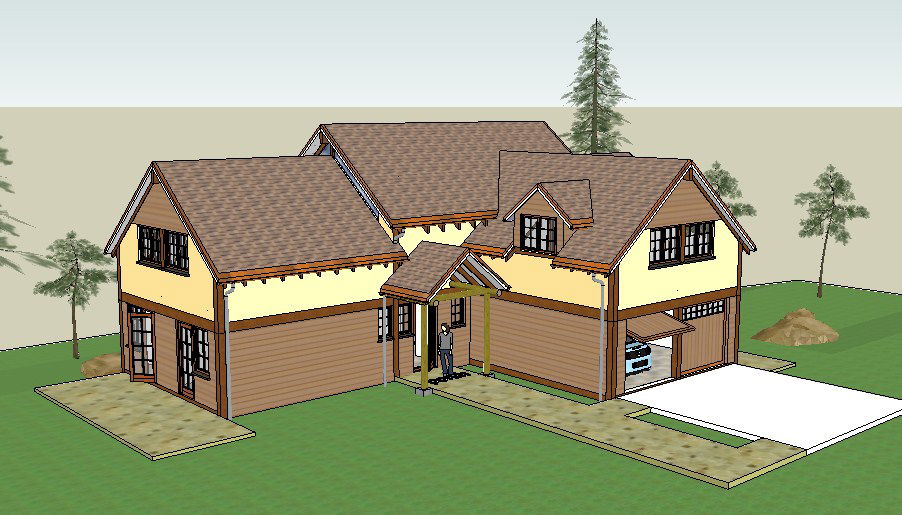 Beautiful one family residential bungalow 3d drawing details skp file