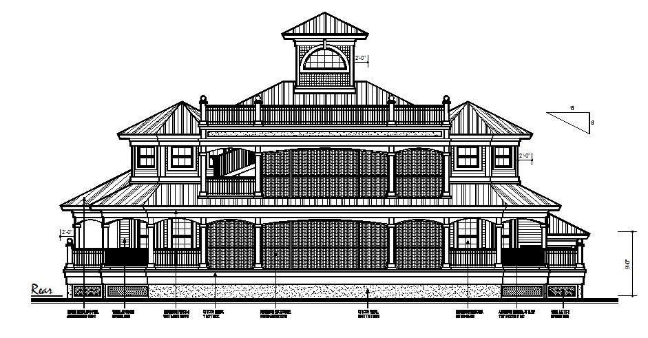 Beautiful residential house rear elevation autocad drawing
