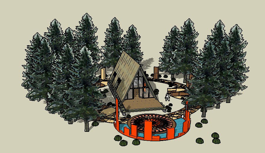 Beautiful tent house elevation 3d drawing details dwg file