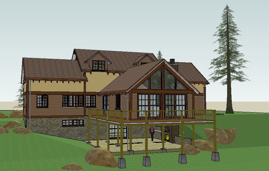 Beautiful wooden house front view 3d drawing details skp file