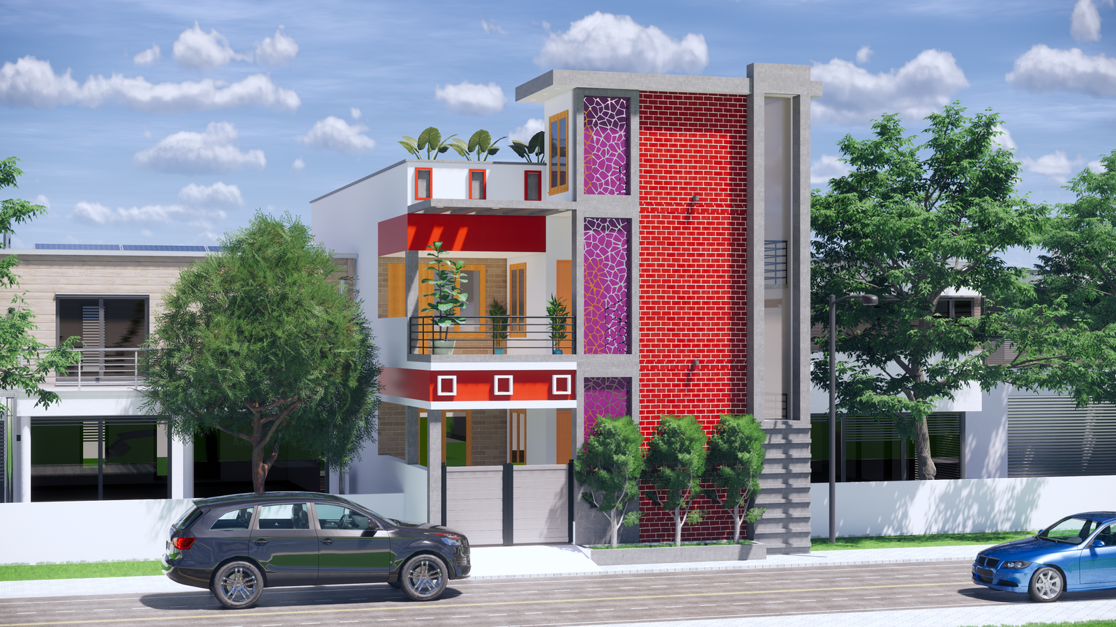 Beautiful G+1 3d home elevation design Revit drawing file is available here.download the Revit file on cadbull.com.