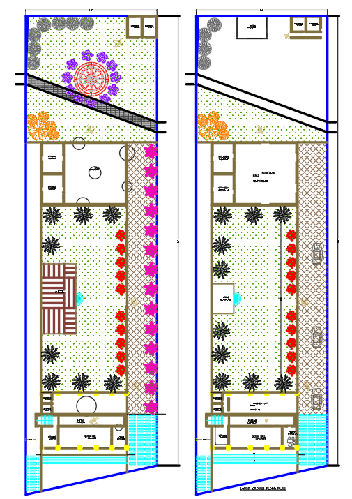 Beautiful garden layout with amenities in CAD DWG format