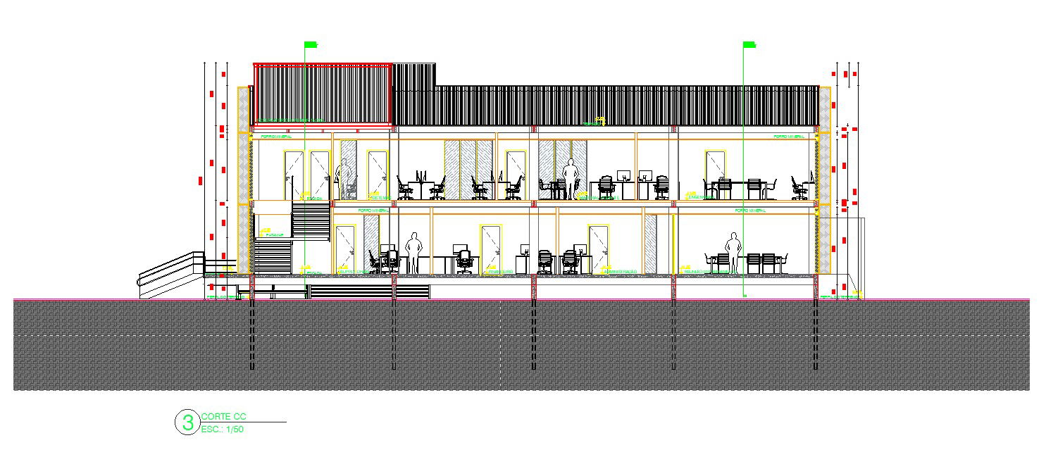 Office Building Side Elevation Detail CAD Blocks DWG File