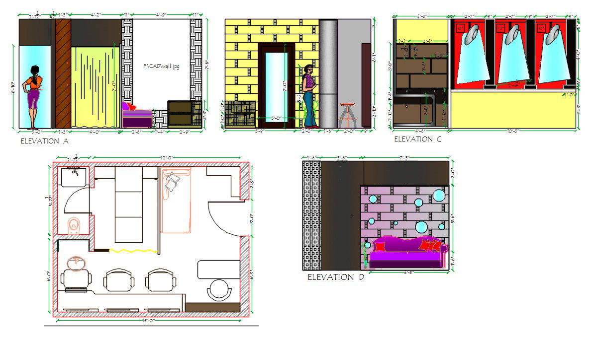 Beauty Salon CAD Drawing with Elevation Design DWG File