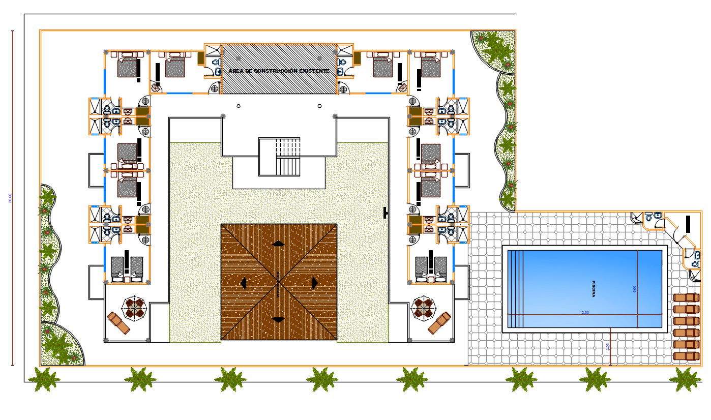 Bedroom Furniture Floor Plan With Swimming Pool AutoCAD File