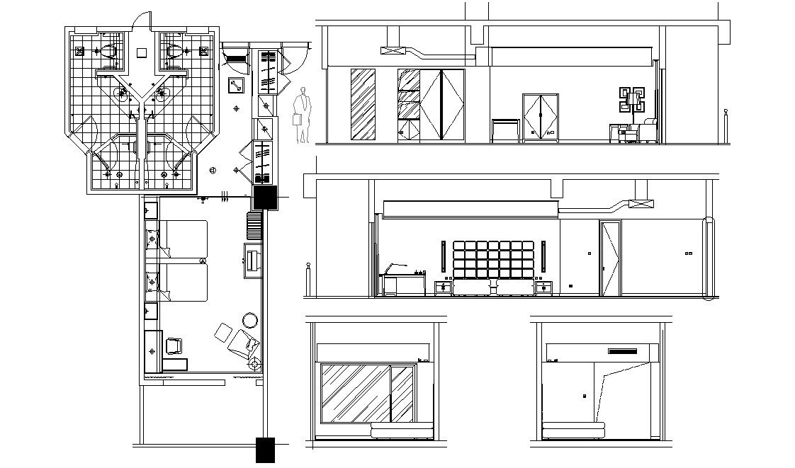 Bedroom Plan And Elevation Design DWG File