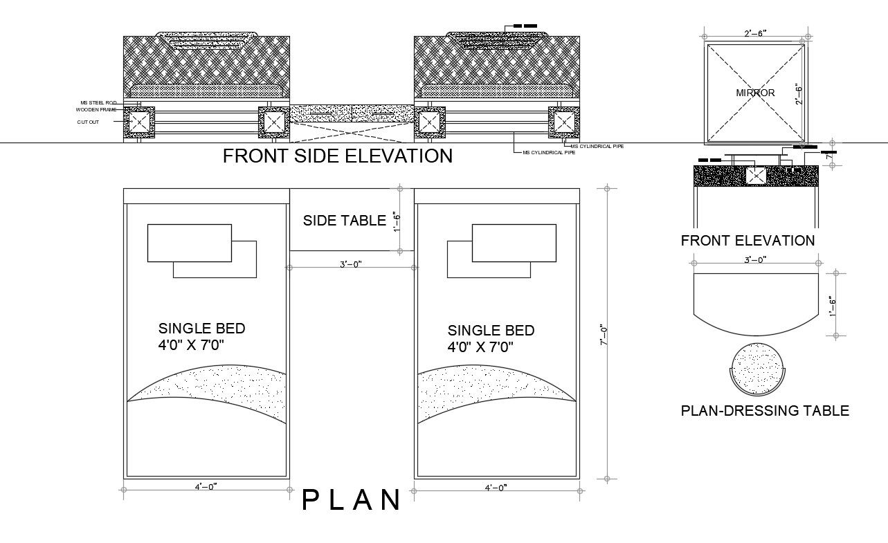 Bedroom furniture elevation and plan cad drawing details dwg file