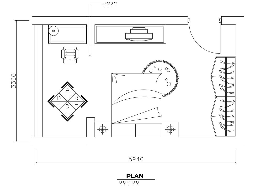 Bedroom plan with furniture layout cad drawing details dwg file