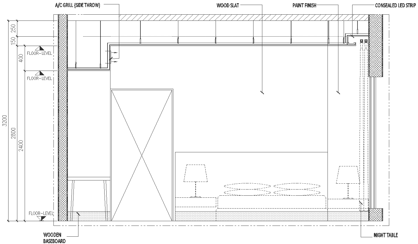 Bedroom Interior detail paint finish  DWG AutoCAD file
