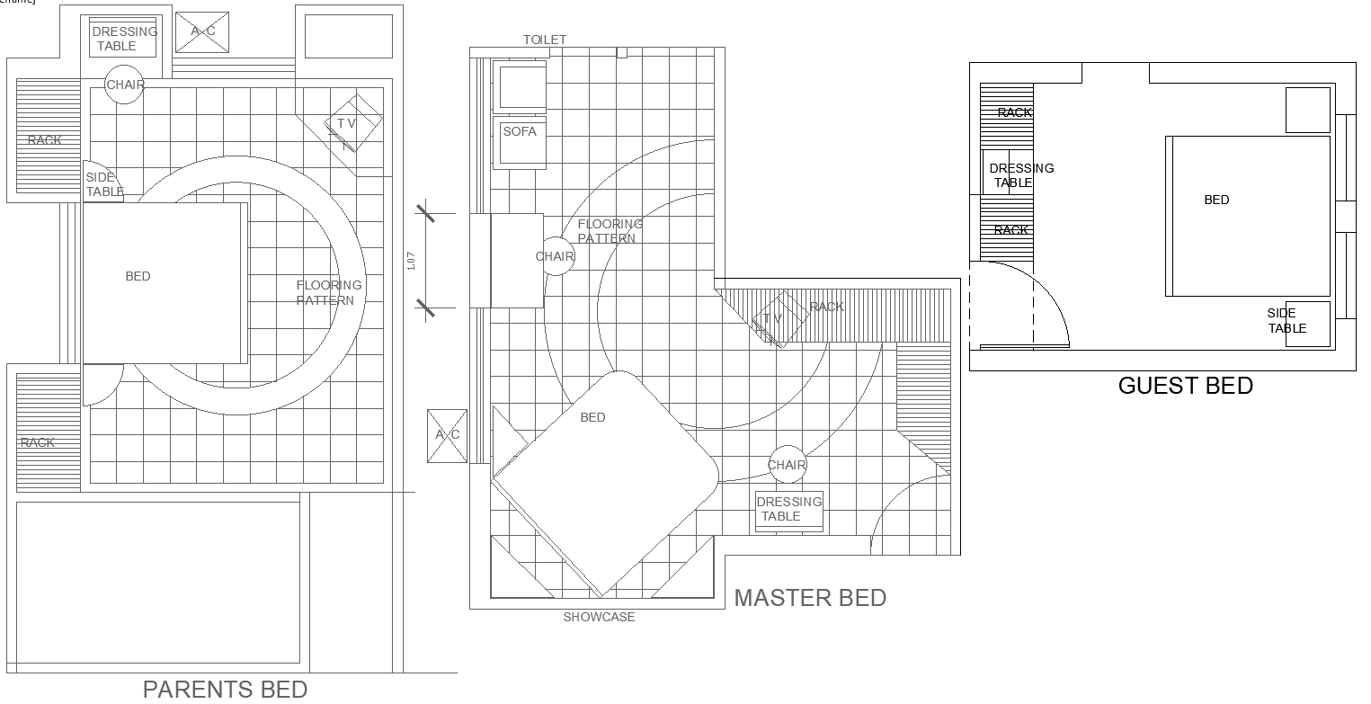 Bedroom Layout Design with Master, Guest, and Parents Bedroom AutoCAD DWG