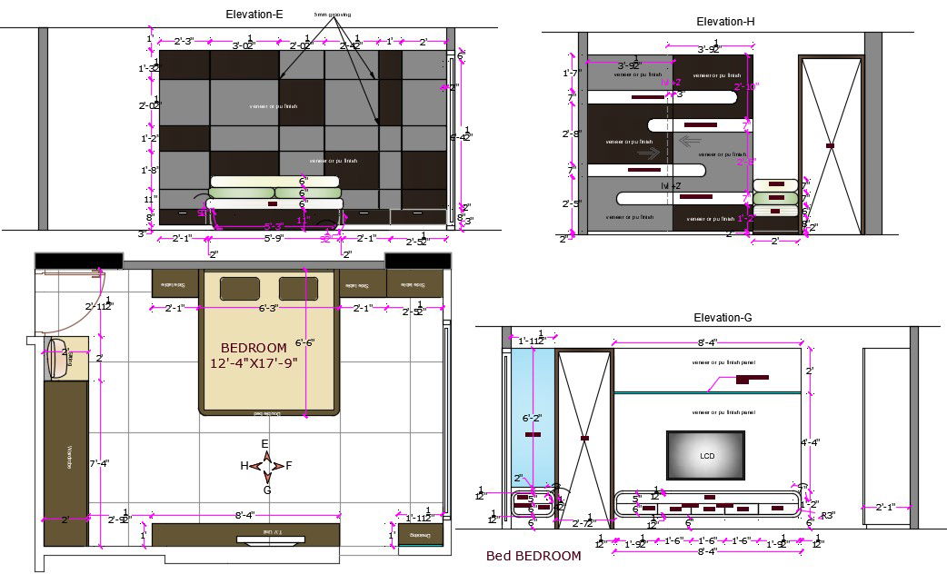 Bedroom Plan And Elevation Drawing DWG File
