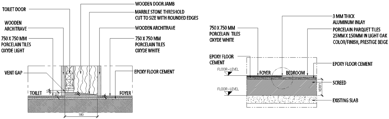 Bedroom and Toilet Floor Termination Detail DWG AutoCAD file