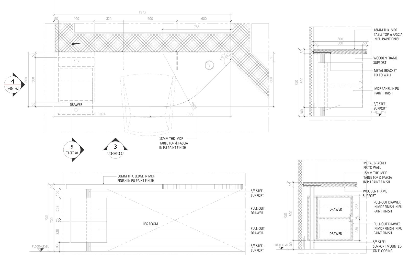Bedroom furniture  with Drawer detail DWG AutoCAD file