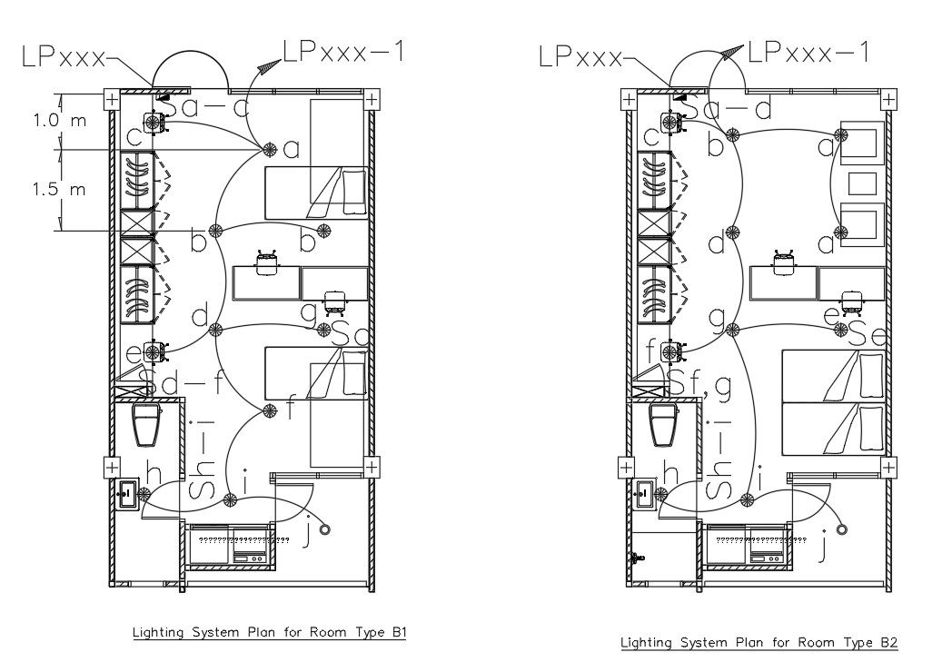 Bedrooms Lighting System Plan CAD Drawing DWG File