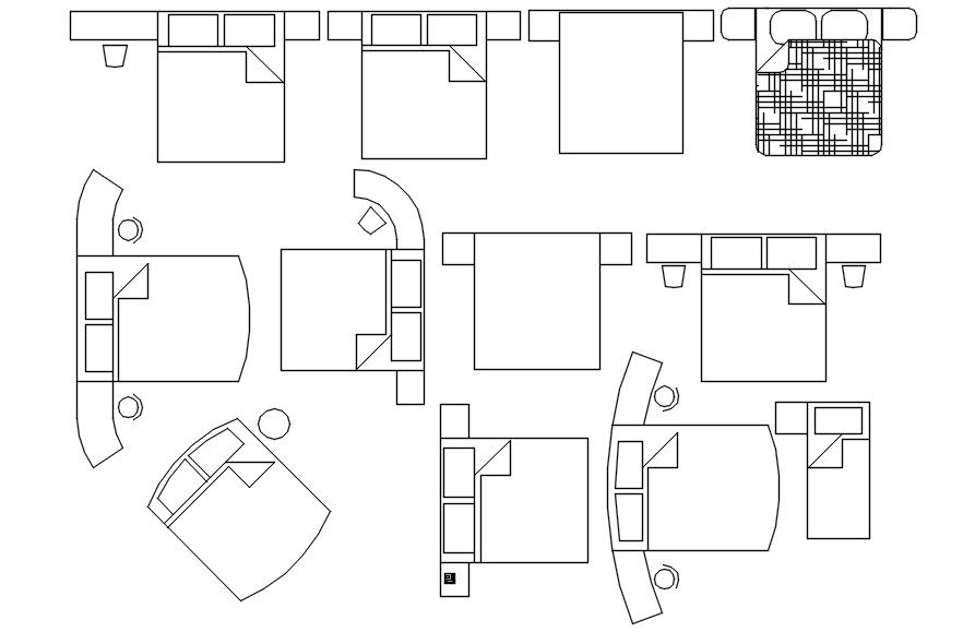 2D CAD Block of Bed and Nightstand Plan in AutoCAD File