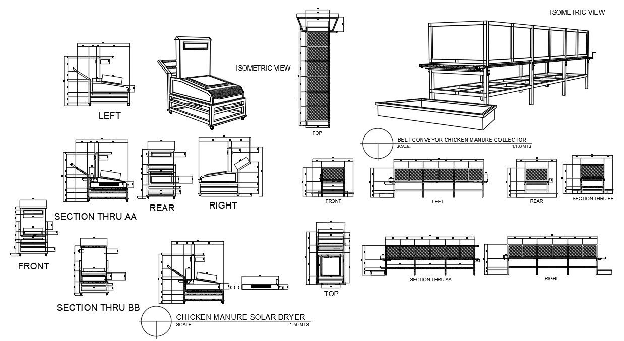 Belt conveyor chicken manure collector is given in the autocad 2D dwg drawing file. Download the autocad drawing file.