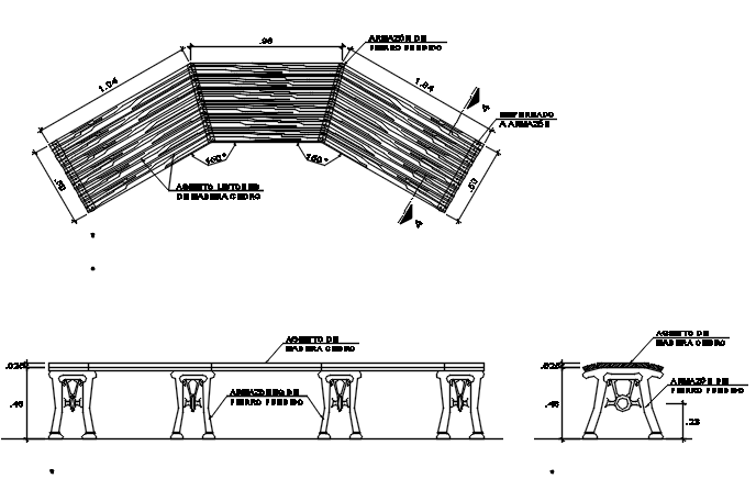 Bench Plan with Elevation CAD Drawing for Landscaping