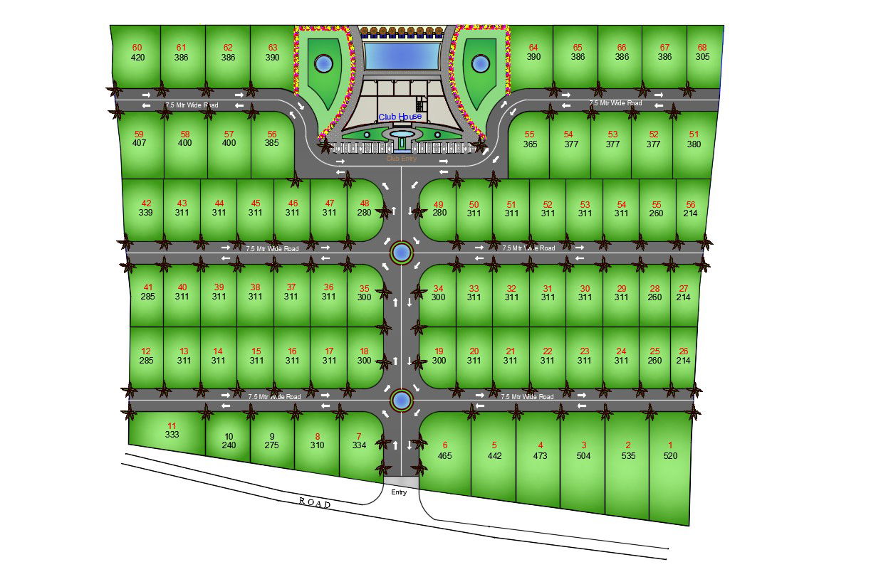 2D CAD Master Plan of Plotting with Landscape Design
