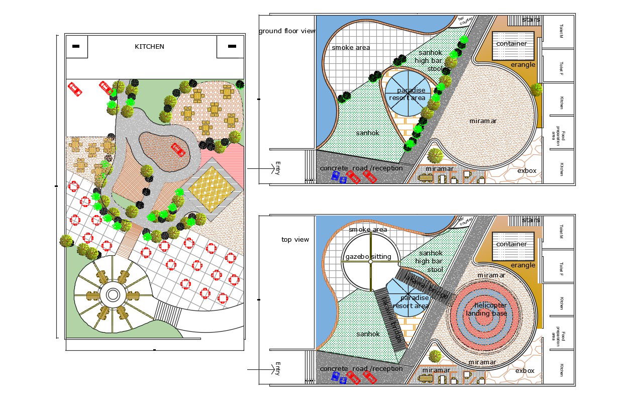 Best 2d Dwg Drawing Garden Landscape Design With Helipad Autocad File