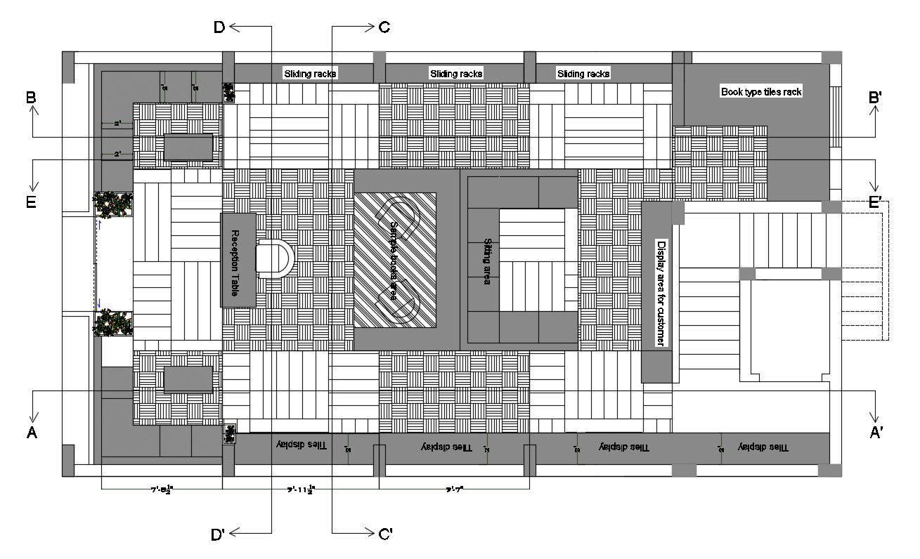 Tiles Shop Furniture Layout Plan in DWG Format for Retail Design