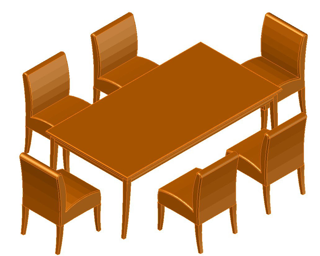 Best Six 3D Seater Wooden Dining Table With Basic Rendered Drawing Autocad File