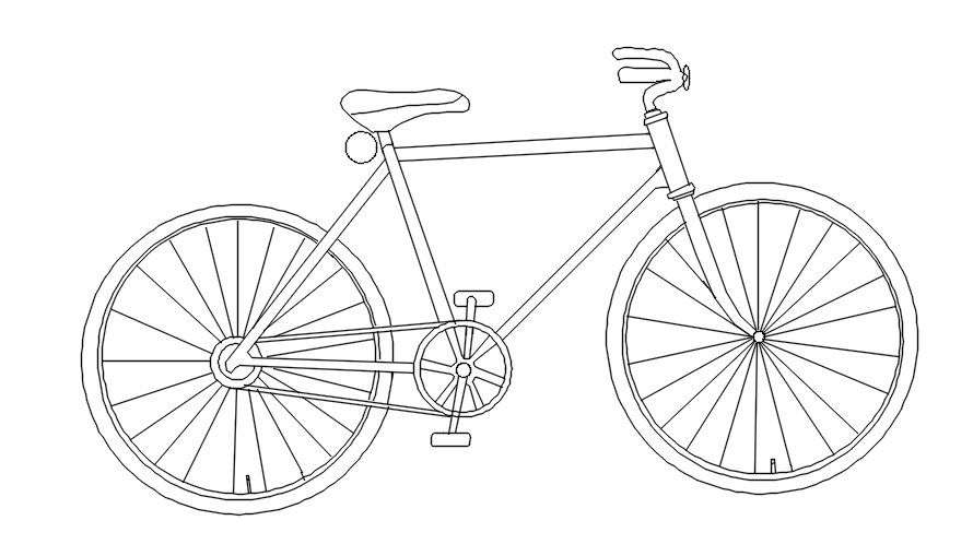 Bicycle 2D block in AutoCAD drawing, dwg file, CAD file
